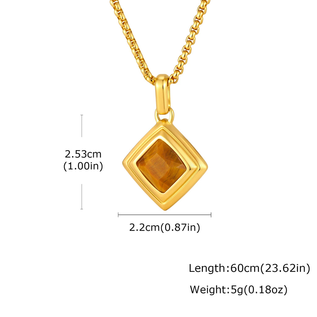 Stylish Natual Stone Necklace for Men,Stainless Steel Geometric Pendant Necklace,New Trend Jewelry Gift