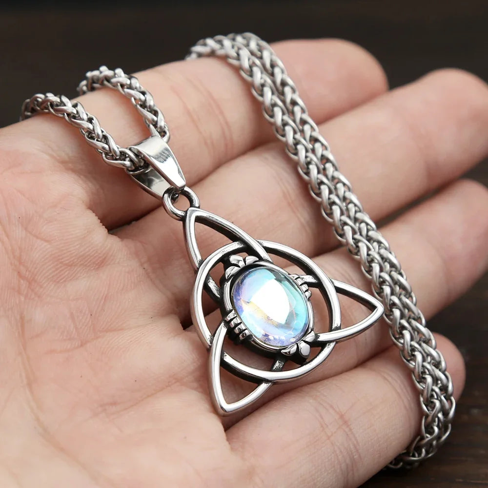 Trinity Opal Knot Pendant — Stainless Steel