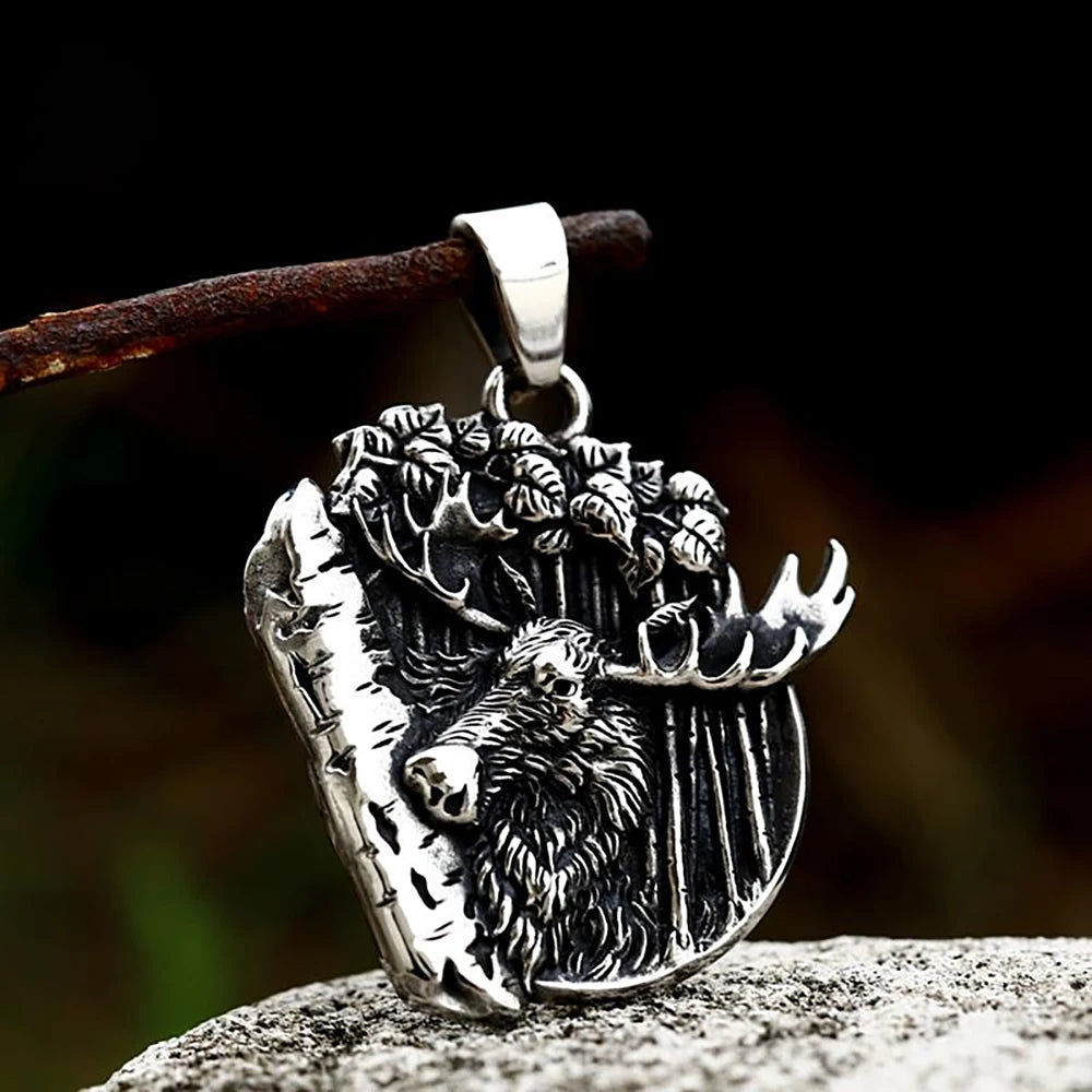 Men Vintage Viking Wolf Pendant Necklace Punk Street Rock Nordic Stainless Steel Odin Wolf Head Necklace Fashion Jewelry