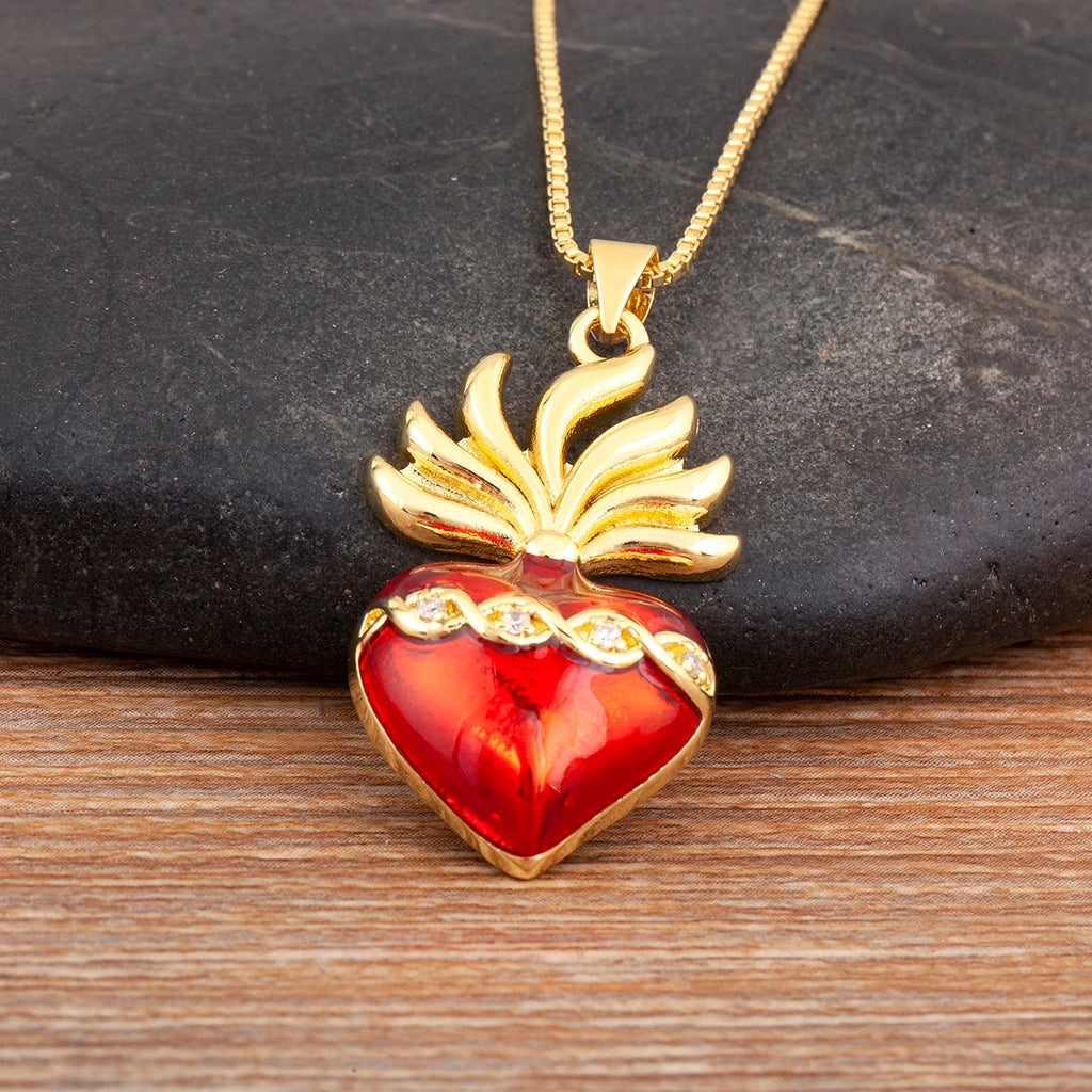 Iced Out Sacred Heart Pendant Necklace