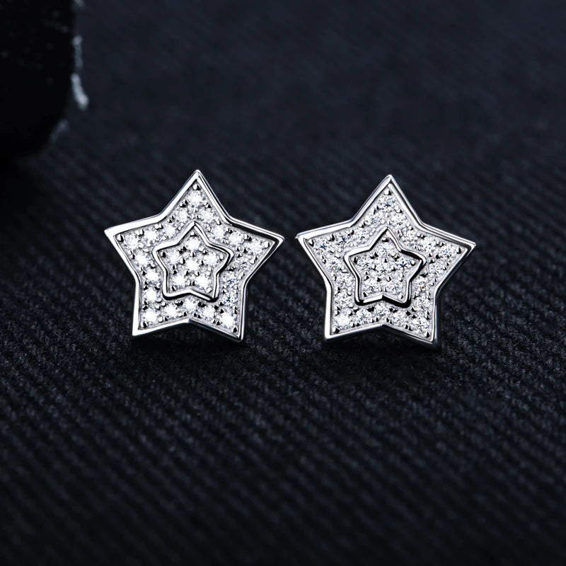 Iced Out Star Stud Earrings — 925 Silver