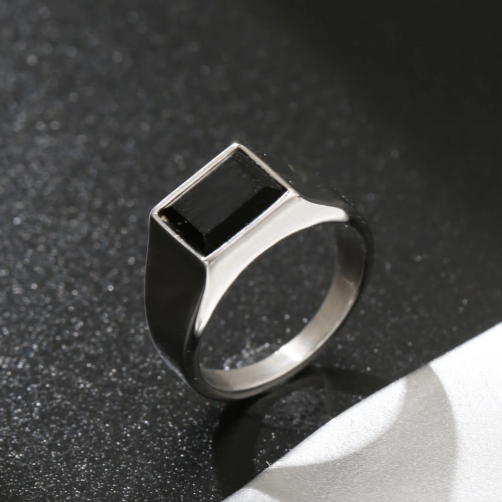 LNCHRAN Men 316L Stainless Steel Gold/ Black Onyx Square Signet Ring Minimalist Jewelry Gift For Men