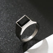 LNCHRAN Men 316L Stainless Steel Gold/ Black Onyx Square Signet Ring Minimalist Jewelry Gift For Men