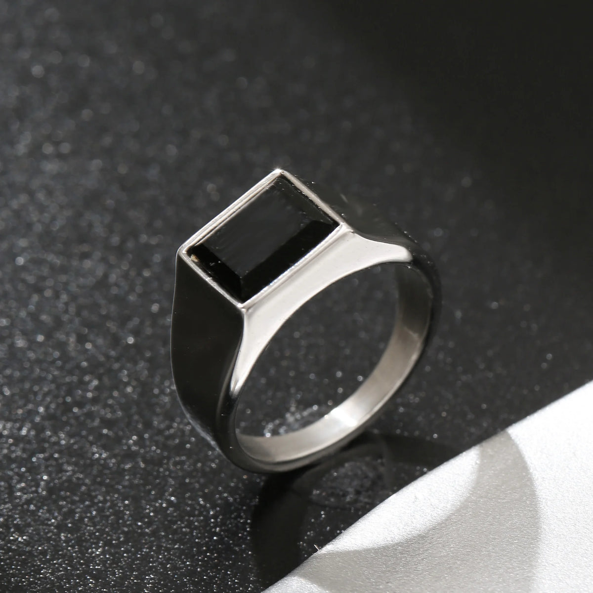 LNCHRAN Men 316L Stainless Steel Gold/ Black Onyx Square Signet Ring Minimalist Jewelry Gift For Men