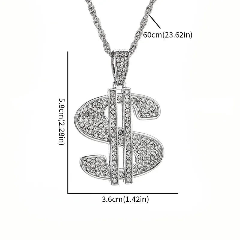 Hip Hop Iec Out Put Crystal Zirconia Dollar Sign Pendant Necklace Fashion Punk Cool Rock Rap Party Jewelry Accessories