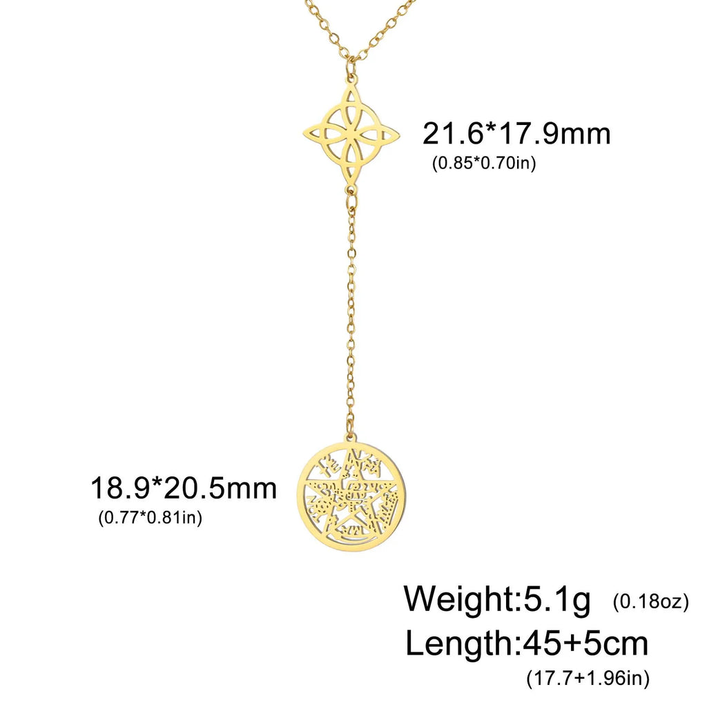 Double Amulet Protection Necklace Witch Knot Pentagram Tetragrammaton Stainless Steel Protection Jewerly Wholesale