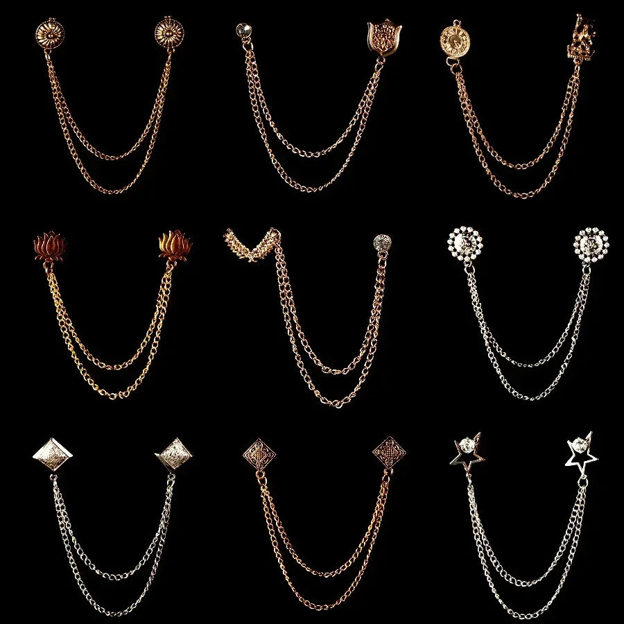 Vintage Double Chain Tassel Brooch — Lapel Pin Suit Badge