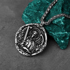 St. Michael Archangel Cross Protection American Pendant Men's Women's Vintage Charm Pendant Necklace Stainless Steel Jewelry