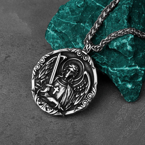 St. Michael Archangel Cross Protection American Pendant Men's Women's Vintage Charm Pendant Necklace Stainless Steel