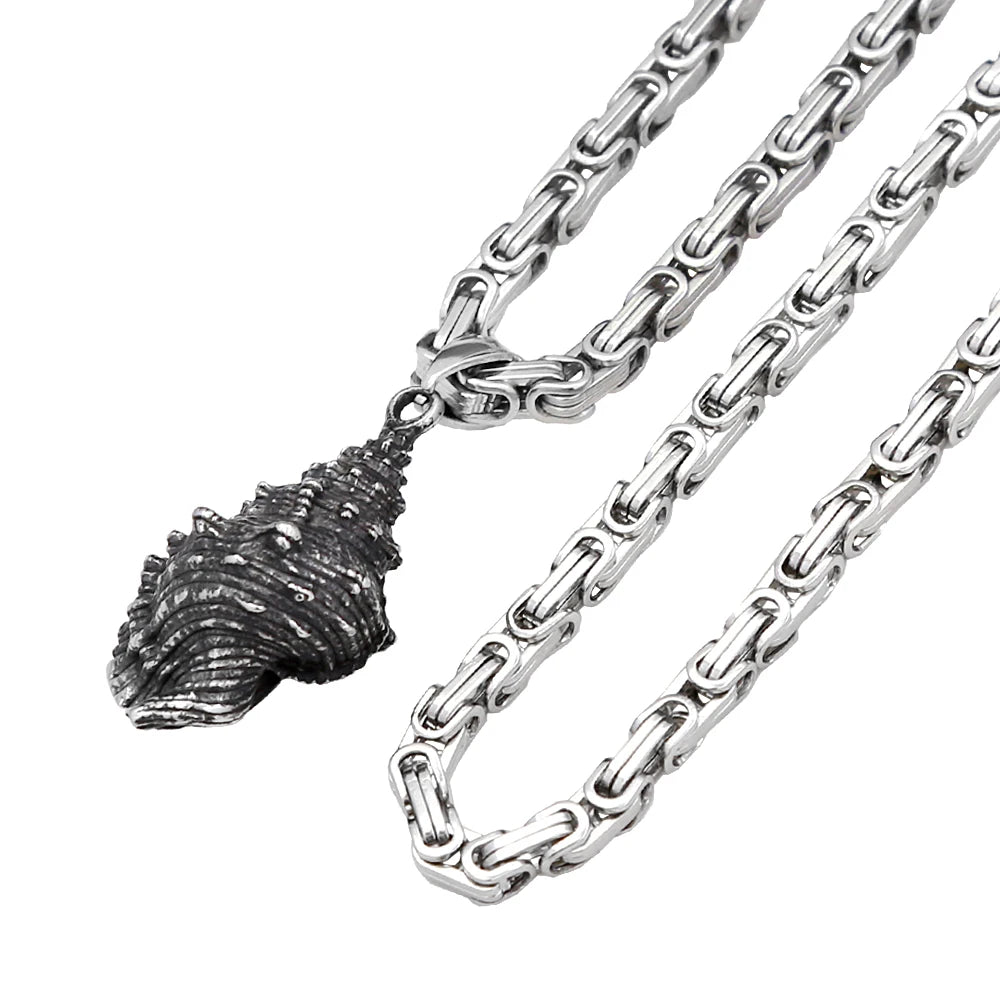 Retro Seashells Conch Necklace Stainless Steel Punk Fashion Sea Shell Pendant Chain For Men Women Cool Beach Surfing Jewelry