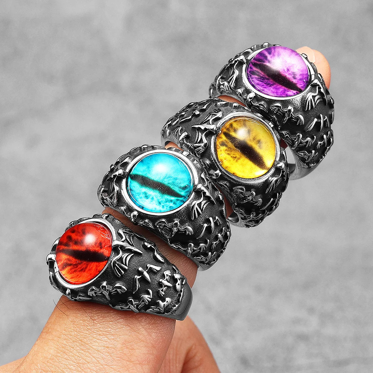 Evil Eye Gemstone Ring — Stainless Steel
