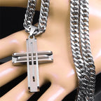 Cross Layered Silver Pendant Necklace — Stainless Steel
