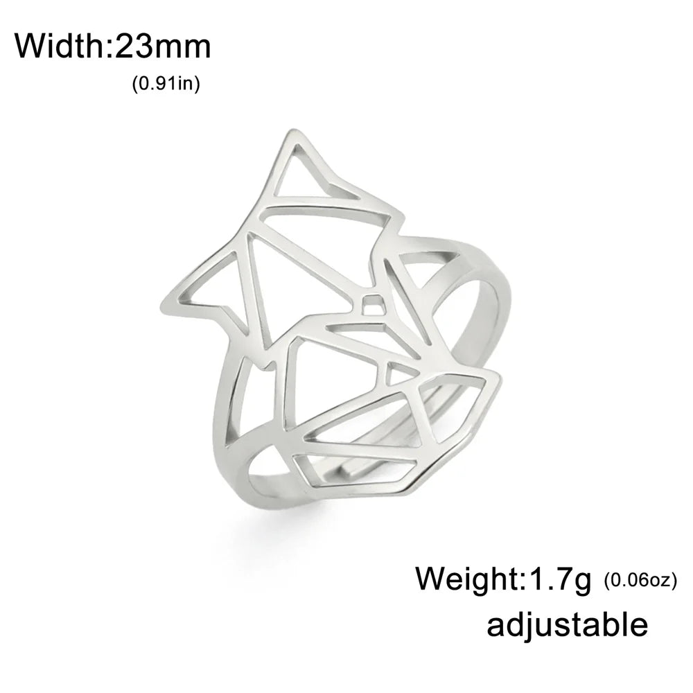 Hollow Geometric Animal Head Adjustable Ring — Stainless Steel