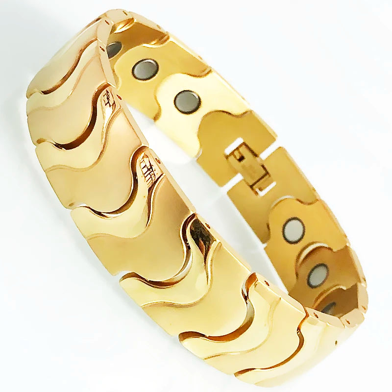 16mm Link Chain Stainless Steel Men's Bracelet Luxury Gold Color Matte Finish With Strong Magnets Therapy Man Bracelets