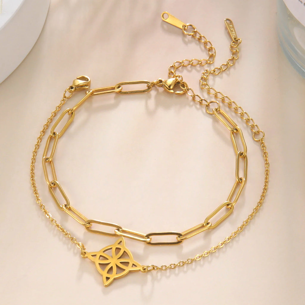 Lemegeton Charm Witch Celtic Knot Double Layer Bracelets Women Wicca Amulet Adjustable Chains Bracelet Stainless Steel