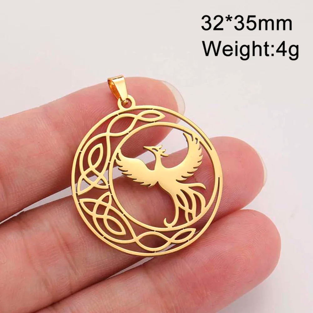 Dawapara Phoenix Pendant for Necklace Earrings Mythology Animal Stainless Steel Charms for Jewelry Making Religious Gift
