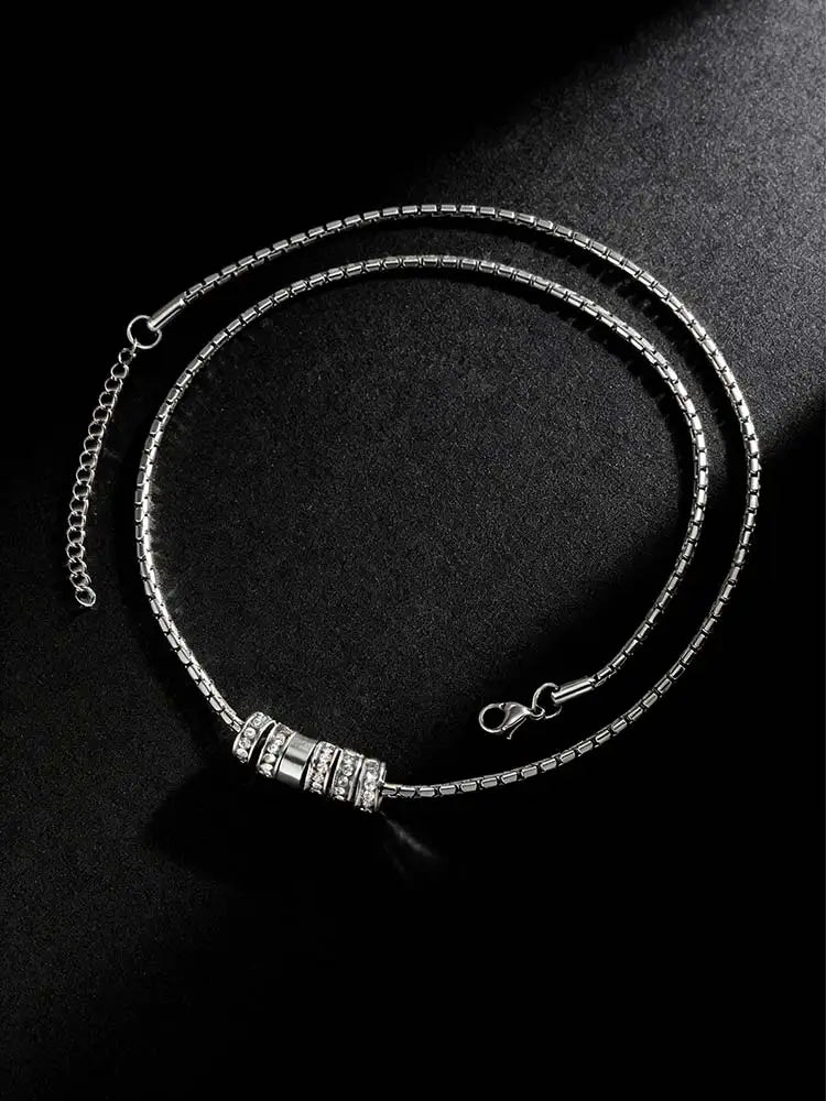 Stylish Luxury Zircon Round Ring Pendant Necklace, High Quality Waterproof Stainless Steel Necklace for Men, Fashion