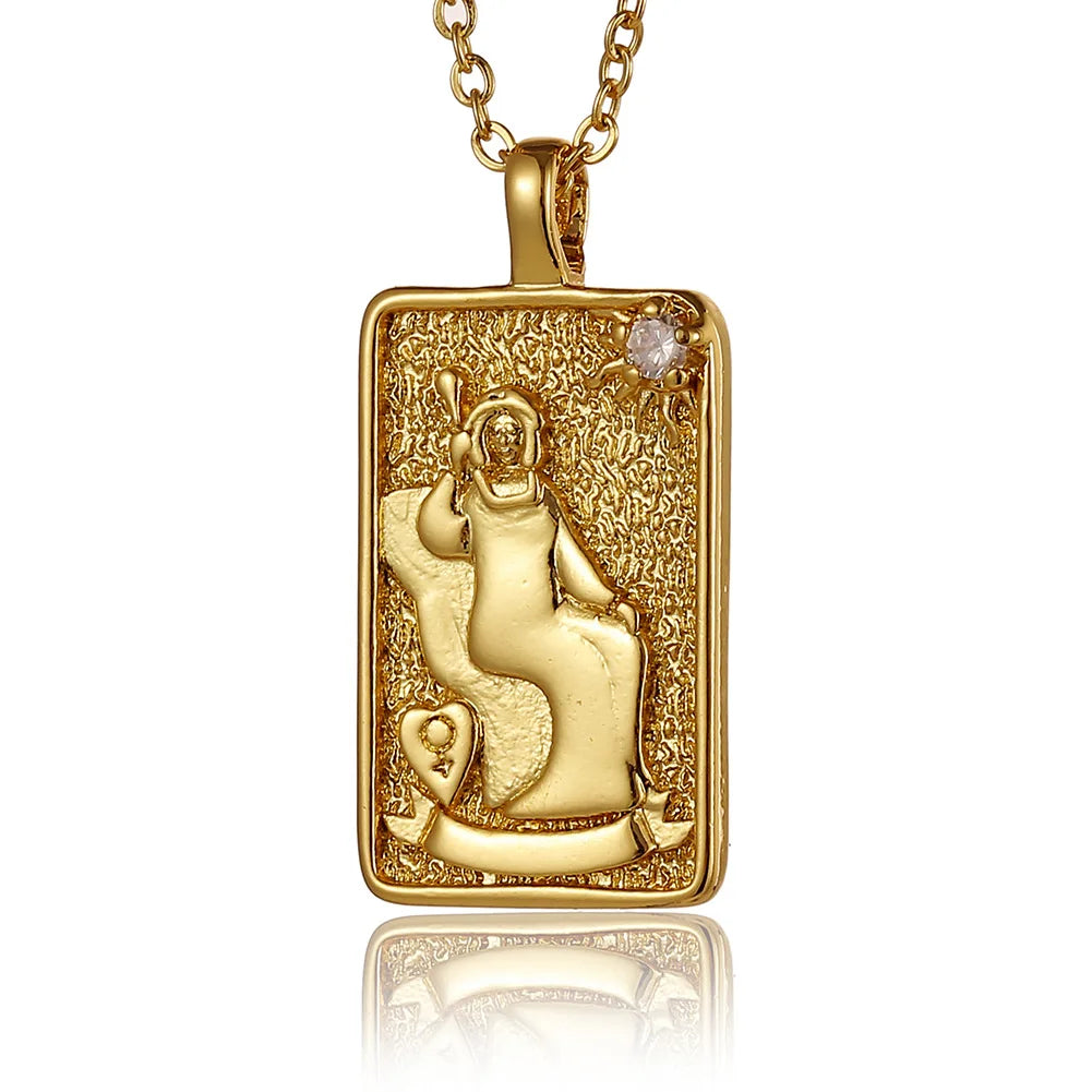 22 Style Classic Tarot Card Pendant Necklace Double Sided Zircon Tarot Necklace Major Arcana Empress Sun Star Sign
