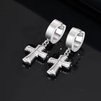 Cross Huggie Hoop Earrings — Stainless Steel