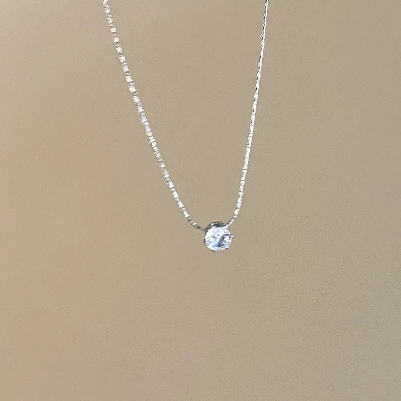 Luxury Fashion Little Zircon Pendant Necklace for Women Classic Simple Gold Color Stainless Steel Temperament Chokers Jewelry