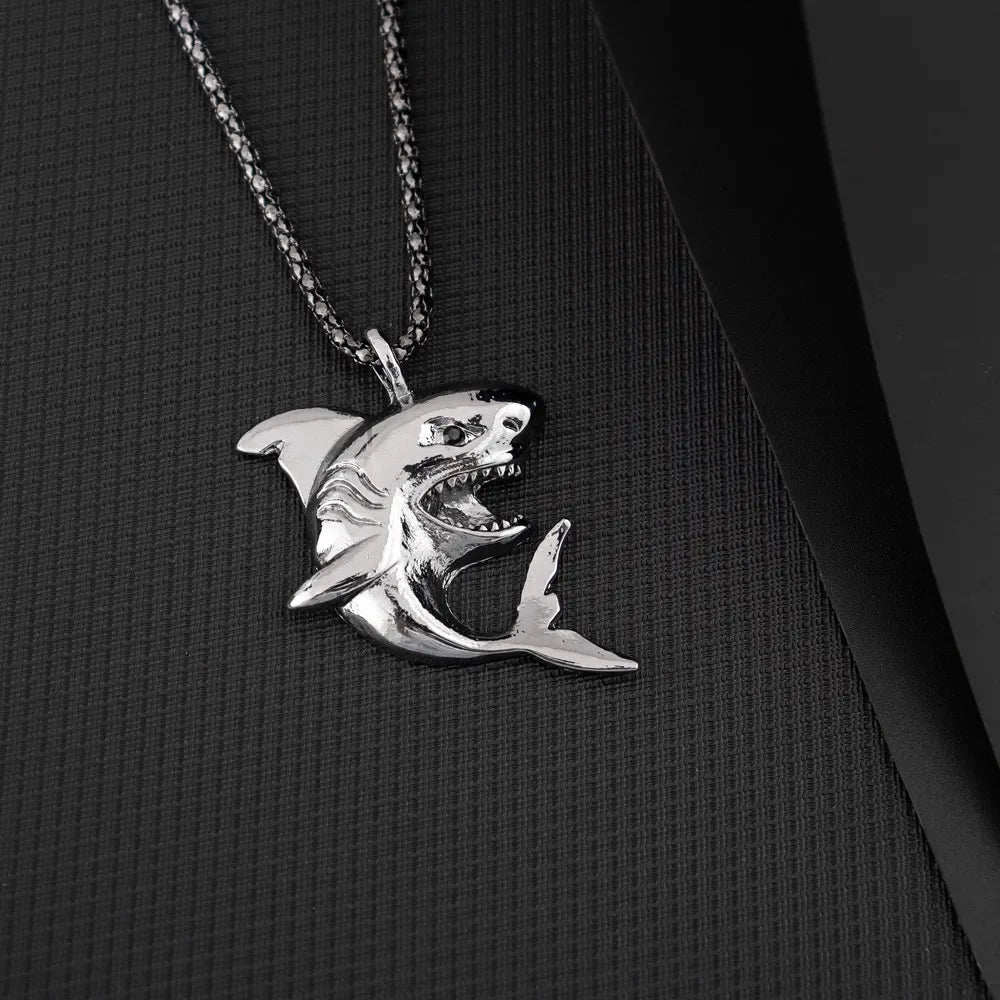 New Creative Fashionable Domineering Little Shark Pendant Necklace Punk Hip Hop Men Accessories Nightclub Jewelry