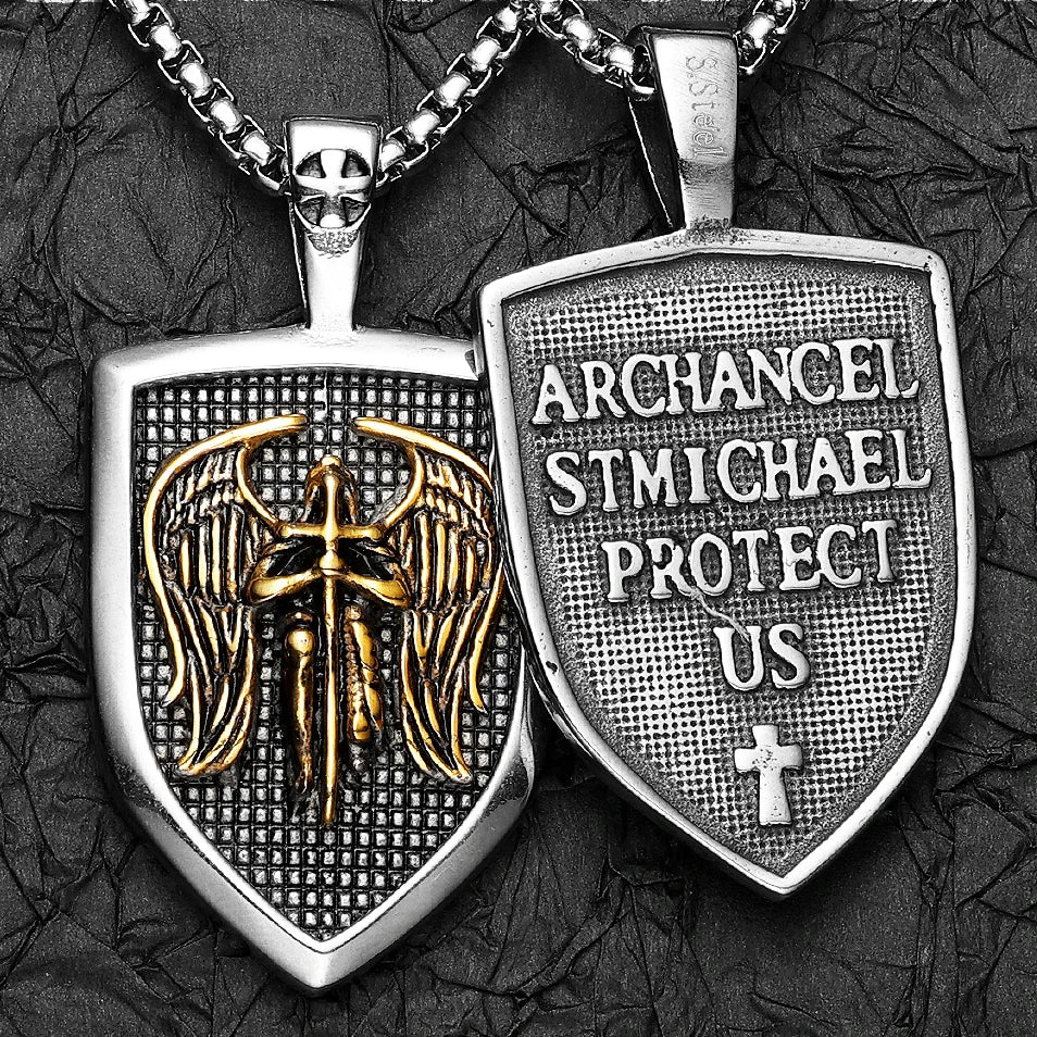 Archangel St.Michael Pendants Stainless Steel Men Women Necklaces Chain Punk Rock Retro Jewelry Accessories Best Gift