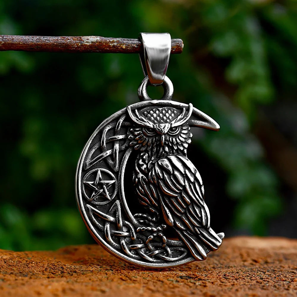 Viking Owl Pendant Necklace — Nordic Amulet, Stainless Steel