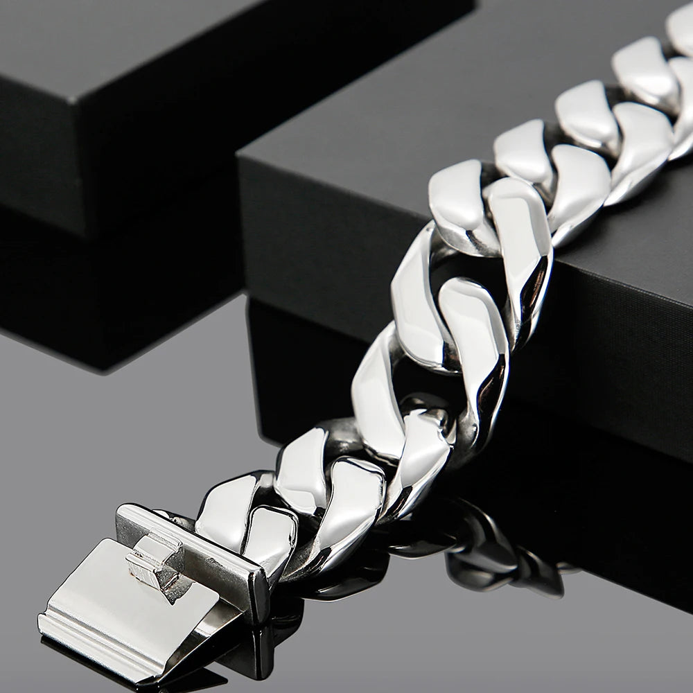 Hip Hop 25MM Width Cuban Chain Necklace for Men Heavy Solid Polished Stainless Steel Choker Chains For Man Jewellery