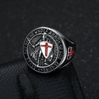 Vintage Stainless Steel Knights Templar Rings For Men Women Hip Hop Biker Cross Warriors Red Shield Ring Amulet Jewelry