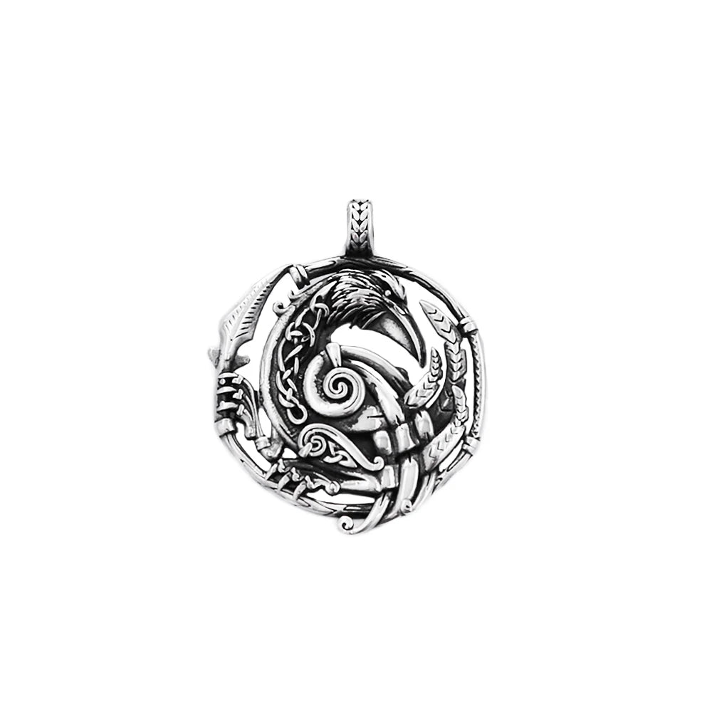 Nordic Viking Raven Pendant Necklace — Stainless Steel