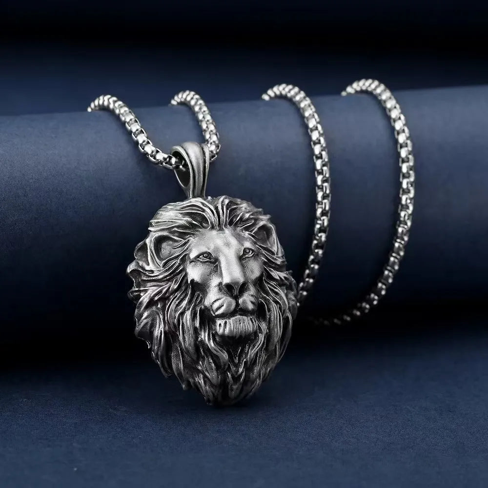 Vintage Lion Head Pendant Necklace — Stainless Steel