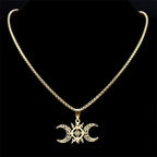 Wicca Celtic Knot Triple Moon Goddess Necklace Stainless Steel Gold Color Witch Amulet Chain Necklaces Pagan Jewelry