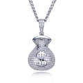 Iced Out Money Bag Pendant — 925 Silver