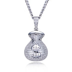 Iced Out Money Bag Pendant — 925 Silver