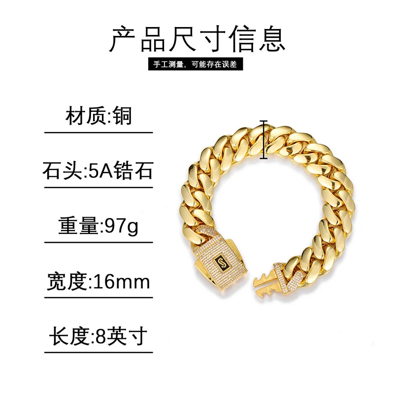 Iced Out Miami Cuban Link Bracelet for Men — Gold-Tone CZ, 20mm