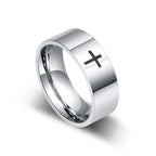 Unisex Retro Punk Style Jesus Cross Ring 6/8MM Black Silver Fashion Religious Prayer Jewelry for Men And Women Halloween Gift
