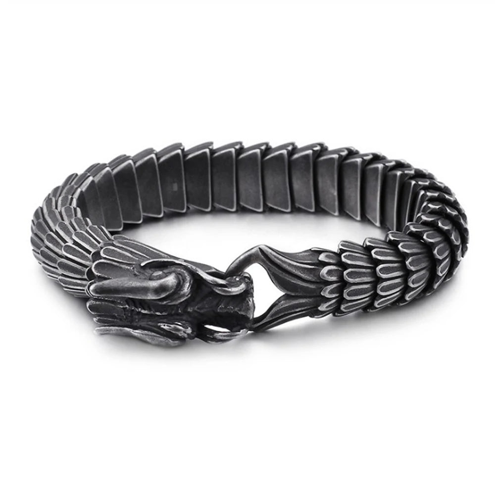 Punk Rock Viking Cuban Curb Bracelet Wrist Men Retro Hiphop Stainless Steel Charm Chain Male Dragon Bracelets Bangle