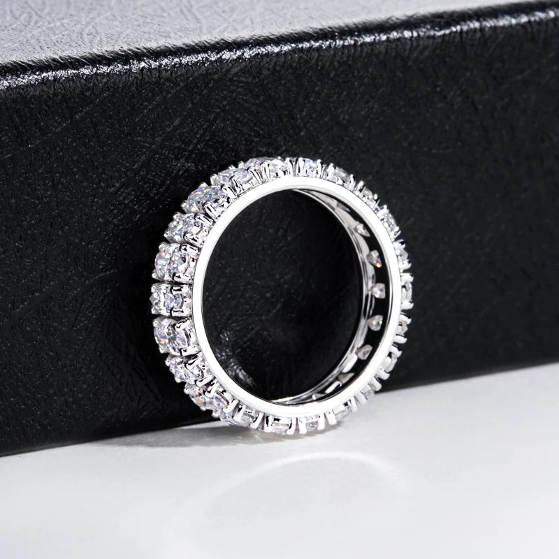 Iced Out Wedding Band Ring — 925 Silver