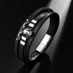 New Vintage Leather Woven Rope Bracelet Titanium Steel Sheep's Head Magnetic Buckle Men's Bracelet Fashion Jewelry