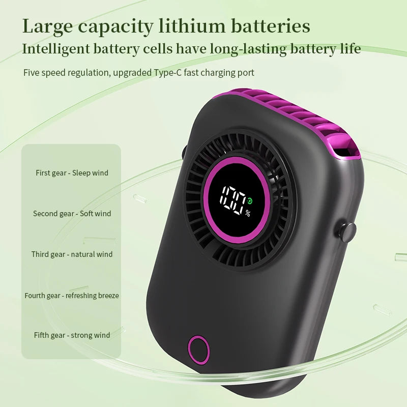Colorful Hanging Neck Fan Portable Hanging Neck Fan Intelligent Digital Display Colorful Atmosphere Light Five-speed