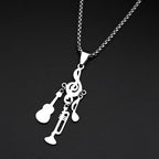 Treble Clef Pendant Necklace For Musicians Music Note Guitar Trumpet Charms Stainless Steel Chain Rock Hiphop Jewelry