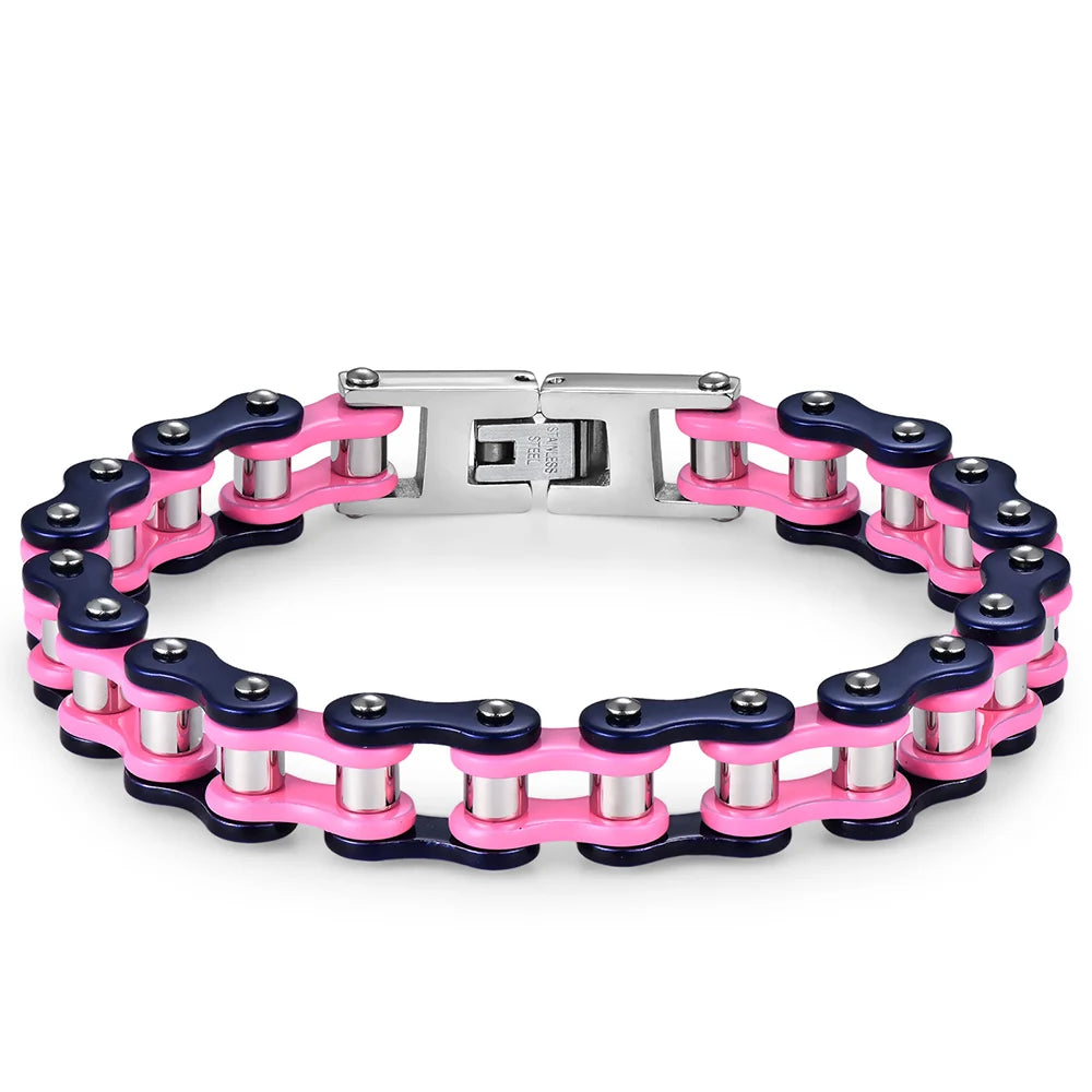 10MM Wide Men's Motorcycle Chain Bracelet Blue Stainless Steel Bicycle Link Design Man Bracelets for Men HipHop