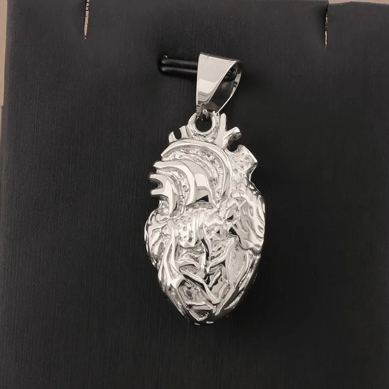 Personality Punk Quality Titanium Steel Anatomical Heart Pendant Necklace for Men Creative Jewelry