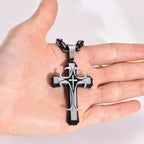 Vnox Men Cross Necklace with 4MM Byzantine Chain,Punk Rock Stainless Steel Catholic Crucifix Pendant Religious Jewelry
