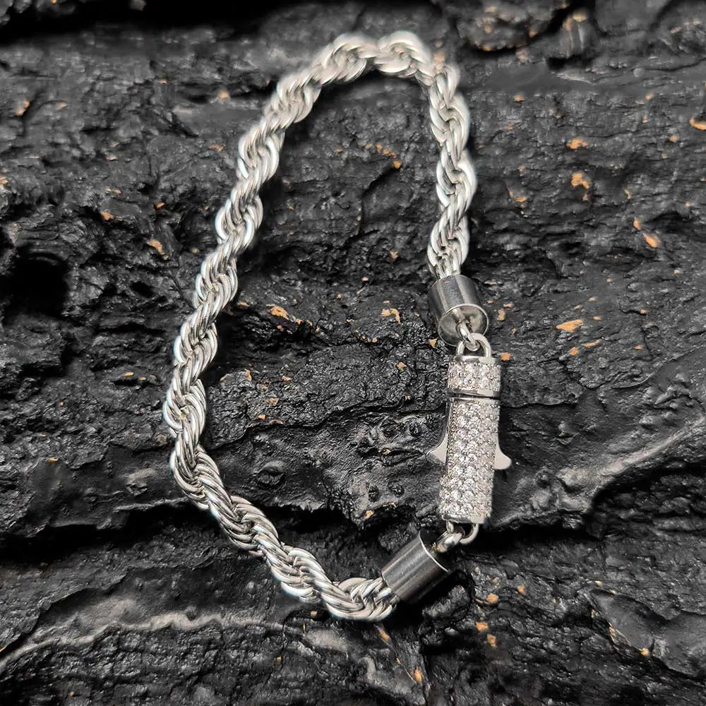 Rope Bracelet Iced Out Stainless Steel 6MM