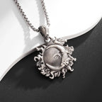 Sun Hugging Moon Round Pendant — Stainless Steel