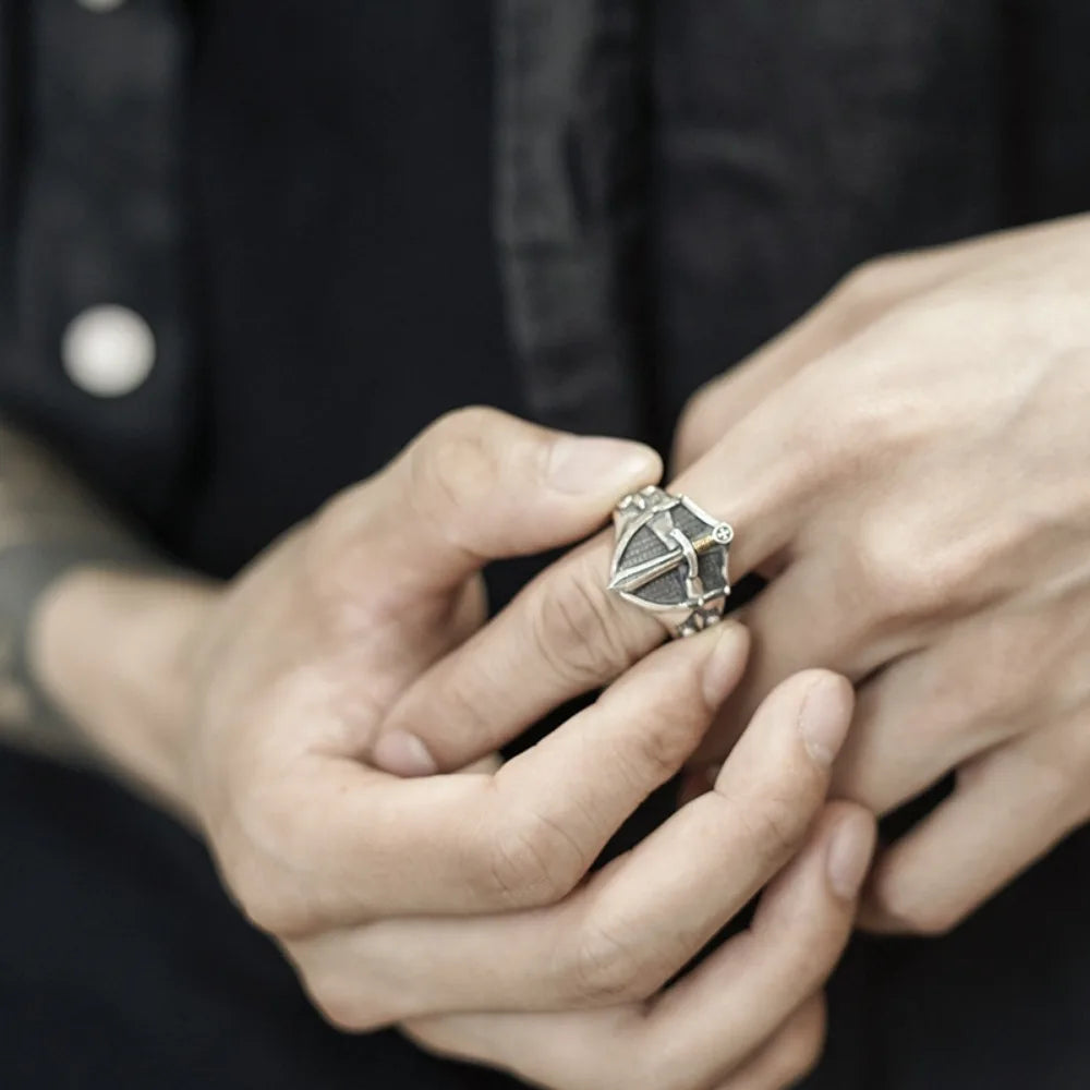 Medieval Templar Shield Open Ring — Zinc Alloy