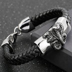 Punk Gothic Men's Snake Head Body Bracelet Man Distressed 316L Stainless Steel & Leather Wrap Bracelet for Men Animal