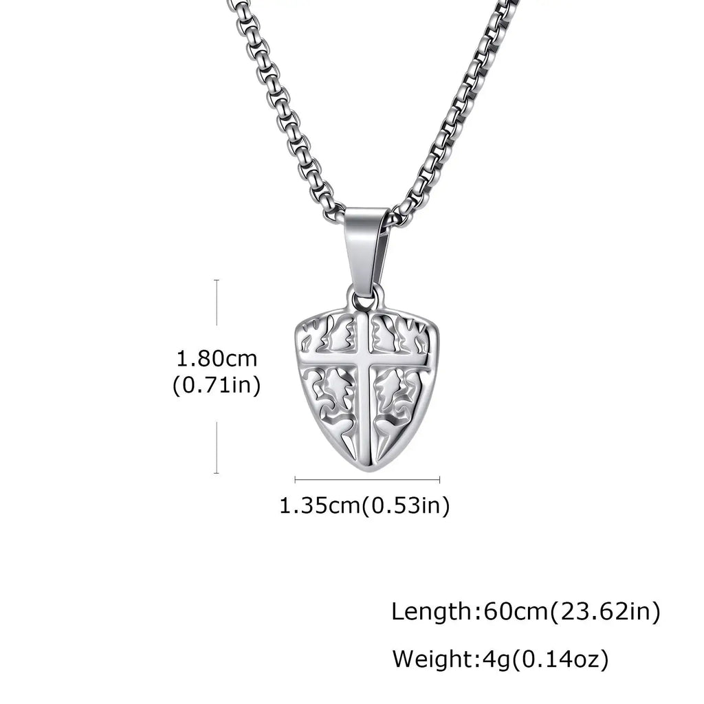 Vnox Men Shield Cross Necklace, Stainless Steel Protection Amulet Pendant Box Chain, Christian Faith Jewelry Gift for