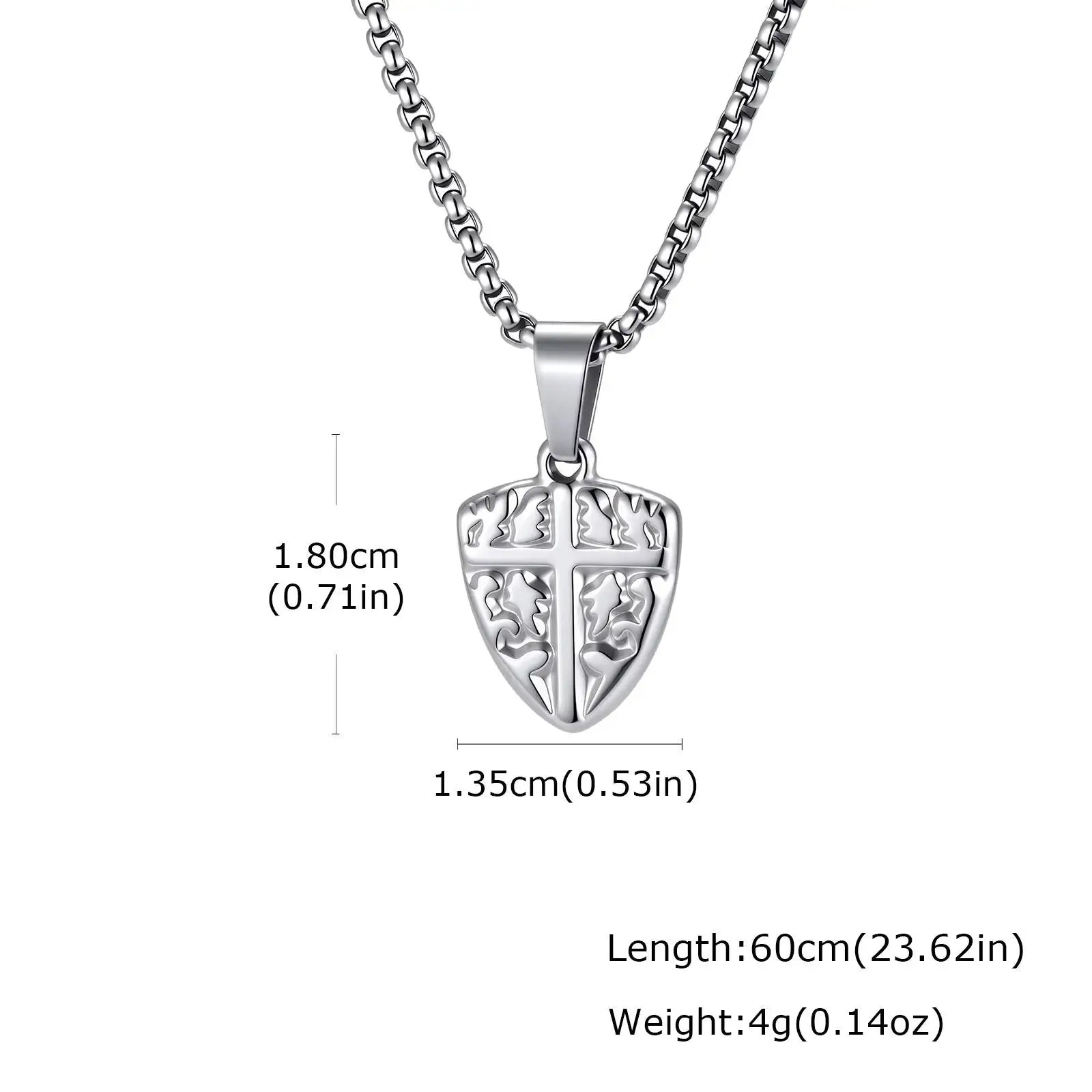 Vnox Men Shield Cross Necklace, Stainless Steel Protection Amulet Pendant Box Chain, Christian Faith Jewelry Gift for
